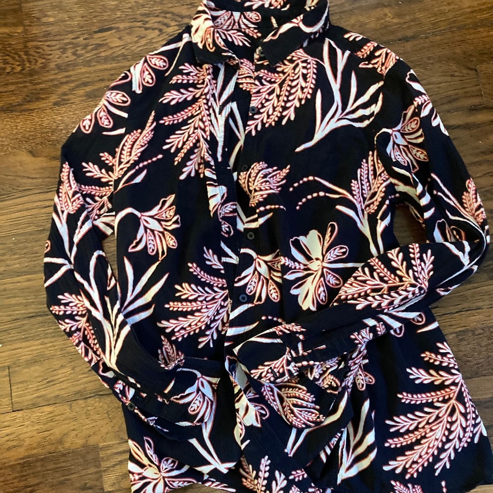 Banana Republic Print Crinkle Gauze Classic Button Shirt Floral Medium